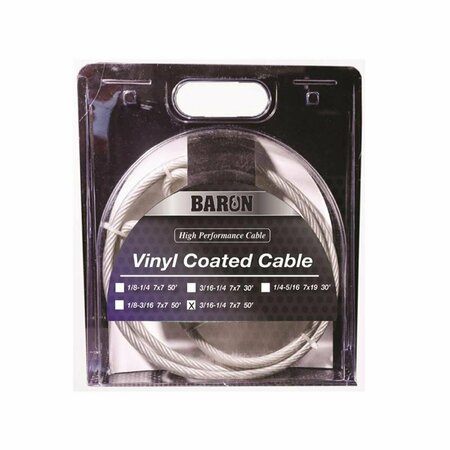 BARON 0.18 in. x 50 ft. Vinyl Coated Galvanized Steel Aircraft Cable, Gray 5037790